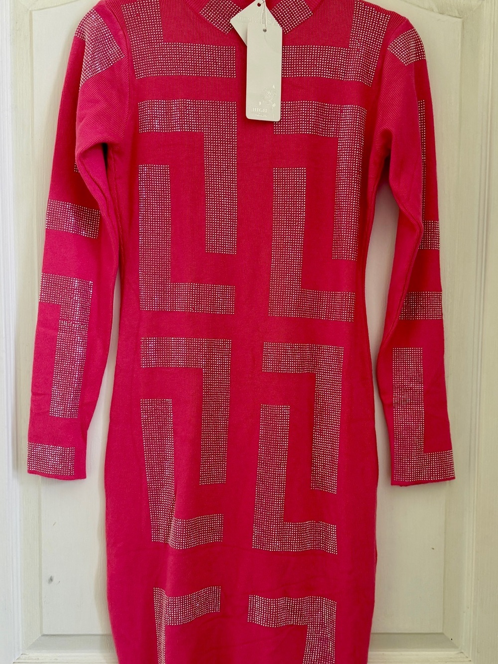 Source Unknown Fuchsia Mini Dress with Silver Stud Geometric Pattern